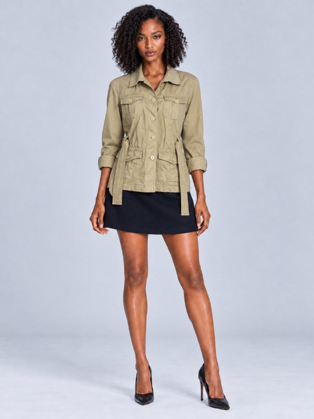 Women’s Beige Denim-Style Utility Jacket — Size L